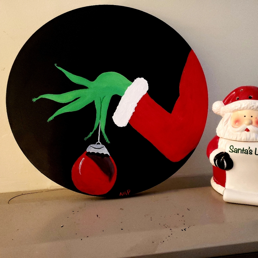 Hand painted Grinch on canvas